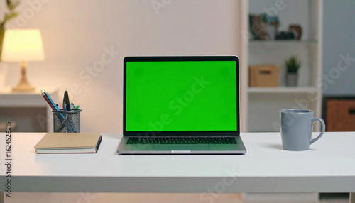 Wallpaper Mural Laptop with Green Screen on Desk Mockup for App or Website Presentation Torontodigital.ca