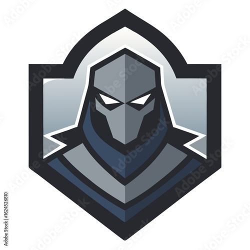 Stealth Character Badge with Minimalist Armor, Angular Mask, and Gradient Effects
