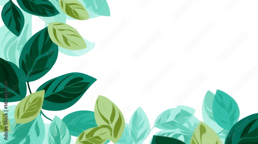 Fototapeta premium Green and Teal Leaves on White Background