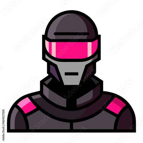 Cyber Soldier Avatar with Neon Pink Visor and Simplified Helmet in Strong Vector Contrast