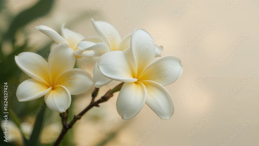 Naklejka premium Lovely tropical plumeria flower thriving amidst garden plants