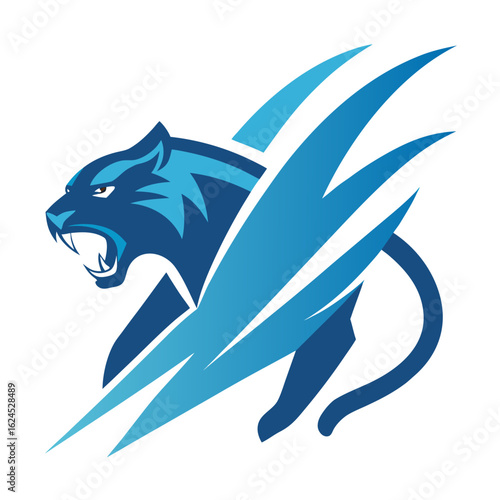 Howling Panther with Sharp Detailing and Icy Blue Accents, Surrounded by Abstract Motion Trails for Agile, Stealthy Appeal