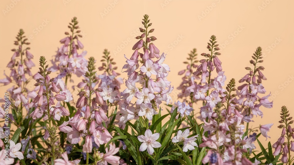 Naklejka premium Vibrant aquilegias in shades of pink, white, and blue blossoming in summertime