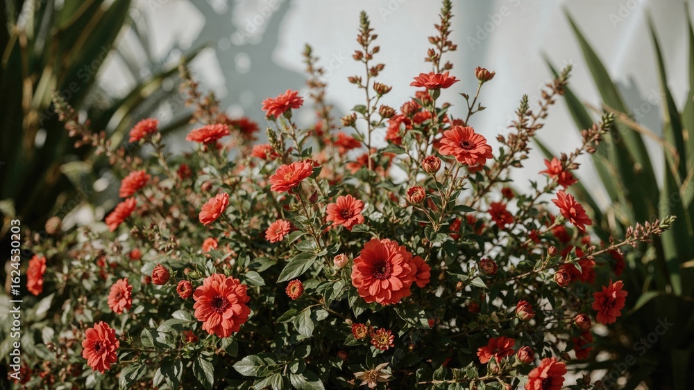 Obraz premium Stunning floral backdrop featuring vibrant summer colors and lush greenery