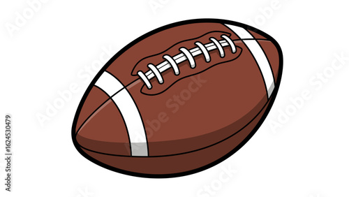 Brown American Football Ball with White Laces and Stripes Isolated Illustration