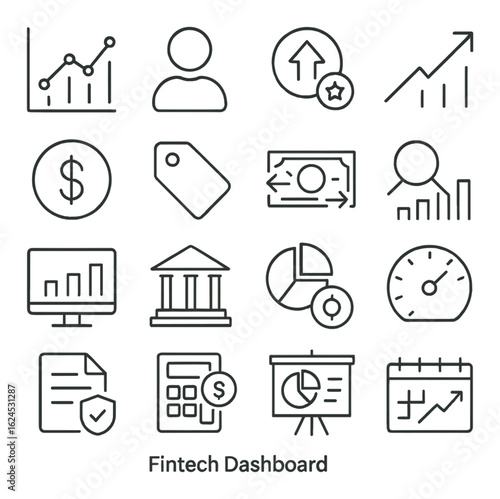 Set of minimalist financial icons for fintech dashboard design
