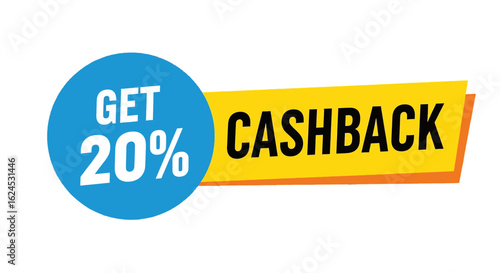 isolated flat illustration with transparent background of a cash back promotion label. Ideal for online retail offers