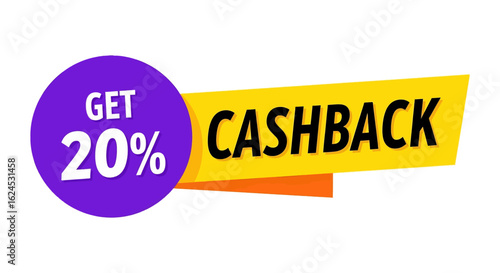 isolated flat illustration with transparent background of a cash back promotion label. Ideal for online retail offers