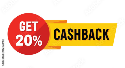 isolated flat illustration with transparent background of a cash back promotion label. Ideal for online retail offers