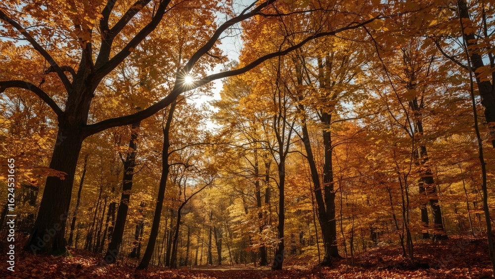 Fototapeta premium Colorful autumn trees forming a textured landscape filled with light and nature elements