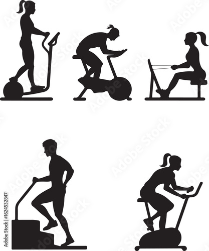 People exercising on fitness equipment exercise workout