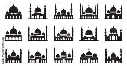 Icon Set of Mosques in Different Styles and Designs for Islamic Architecture