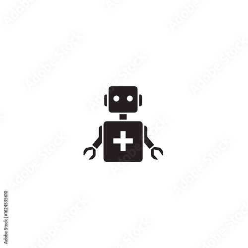 Vector art of robot with plus sign isolated on white background for medical or technology use