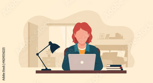 Woman working from home on laptop, perfect for remote work, freelance, or online education websites.