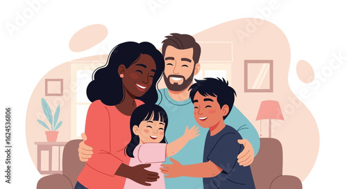 Happy diverse family embracing, perfect for family blogs, websites, and social media.