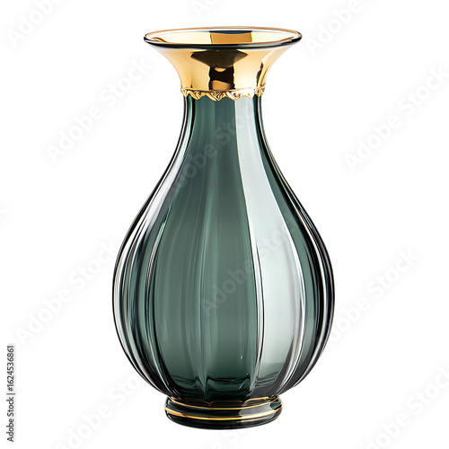 Elegant green glass vase with gold