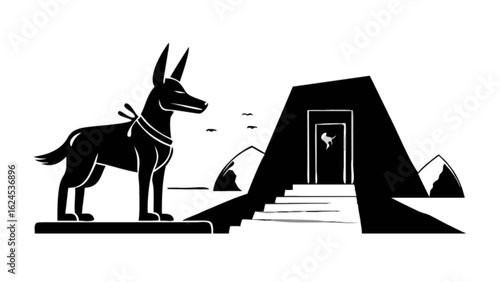 Anubis egyptian god of the dead statue vector illustration ancient egypt mythology black and white art design 100