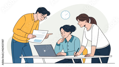 Teamwork and collaboration: Diverse colleagues working together on a project. Ideal for business presentations or website landing pages.