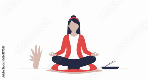 Woman meditating in lotus position, perfect for wellness websites or mindfulness apps.