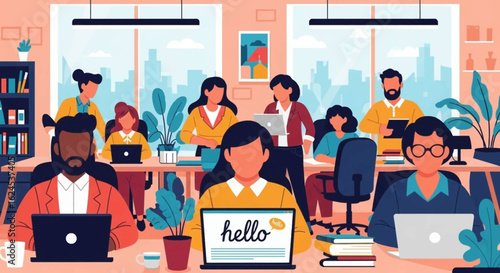 Diverse team of professionals working collaboratively in a modern office, ideal for website banners or company brochures.