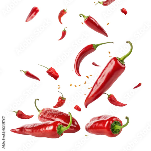 Flying red chillies and red pepper

