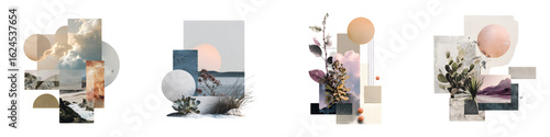 Abstract Geometric Collage Set in Earth Tones on White