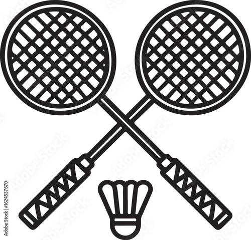Crossed badminton rackets and shuttlecock sport game