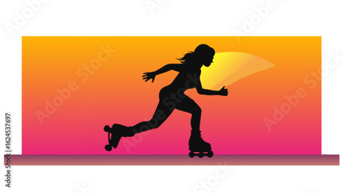 Silhouette of woman roller skating at sunset rollerblading exercise fitness workout skating sport recreation fun
