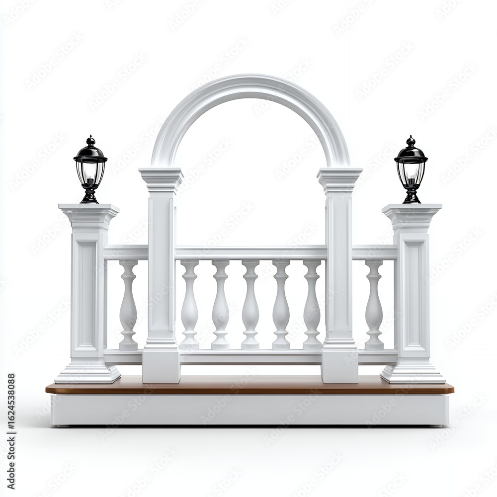 Fototapeta premium White Balustrade with Arch and Columns Architectural Design