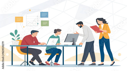 Collaborative Teamwork: Diverse team working together on a project, perfect for landing pages and presentations.