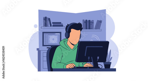 Person working from home, illustration perfect for blog posts or website banners about remote work.