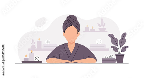 Person in bathrobe at spa, perfect for wellness website or brochure.