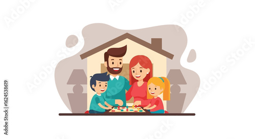 Happy family playing board games at home - perfect for family blogs, websites, and brochures.