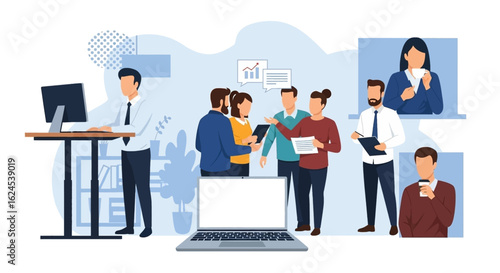 Diverse team collaborating in a modern office, perfect for presentations on teamwork and productivity.