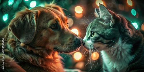 Adorable Cat and Dog Companionship Promoting Peace and Respect on International Cat Day, world cat day 2025 banner, poster 