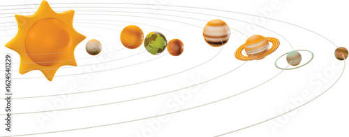 Solar system illustration displaying planets orbiting the sun in a vibrant and educational design