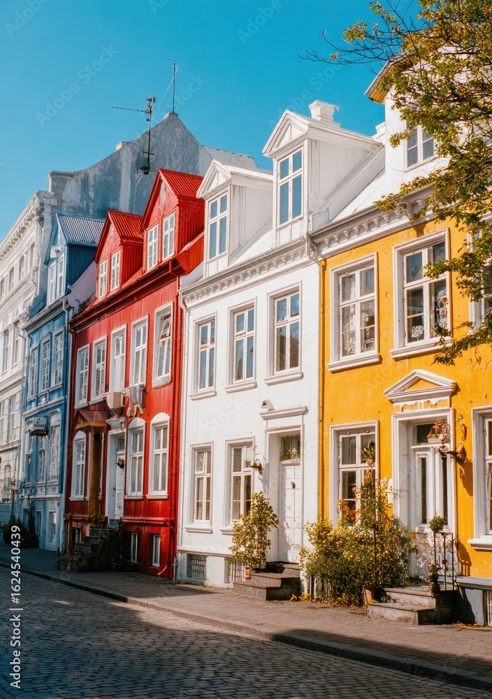 Obraz premium Colorful row houses on a sunny street
