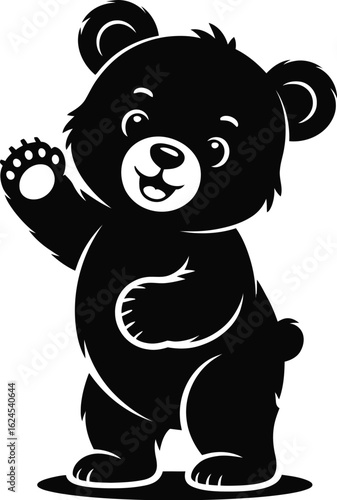 Black bear waving hello friendly cartoon