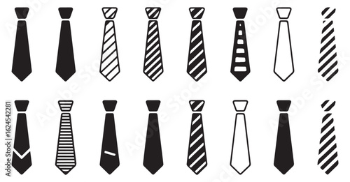 Black Silhouette Icons of Various Ties for Business and Formal Fashion Designs