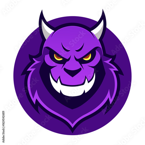 Purple Beast Mascot with Aggressive Eyes in Circular Gradient Emblem