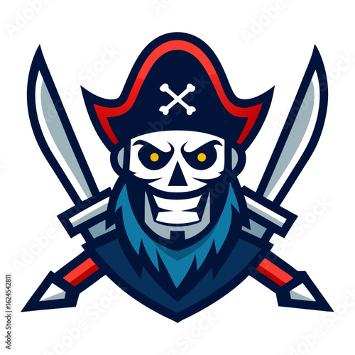 Stylized Pirate with Swords and Wide Grin in Bold, Saturated Colors