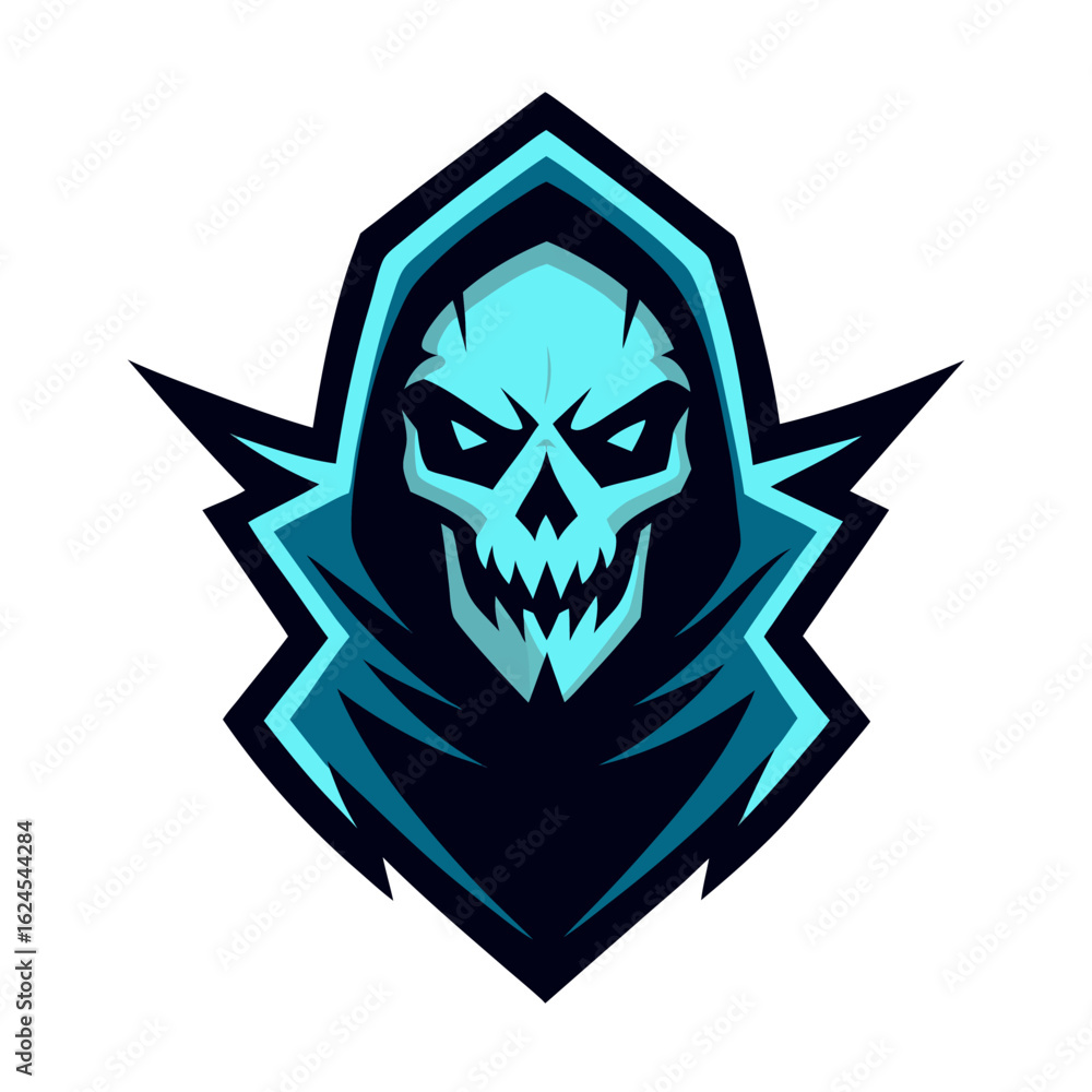 Obraz premium Spectral Esports Mask Logo with Eerie Glow and Stylized Glitch Effects
