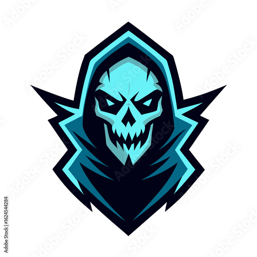 Spectral Esports Mask Logo with Eerie Glow and Stylized Glitch Effects