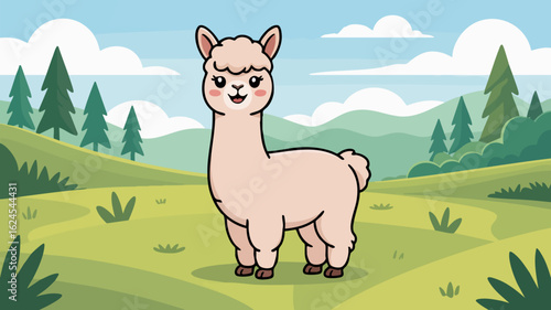 Cartoon Llama Illustration Vector SVG with Playful Expression in Flat Style for Kids and Educational Content