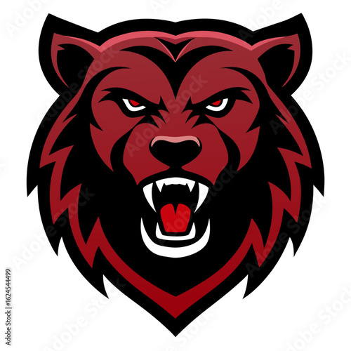 Aggressive Bear-Tiger Combo Logo with Crimson Gradient and Bold Lines