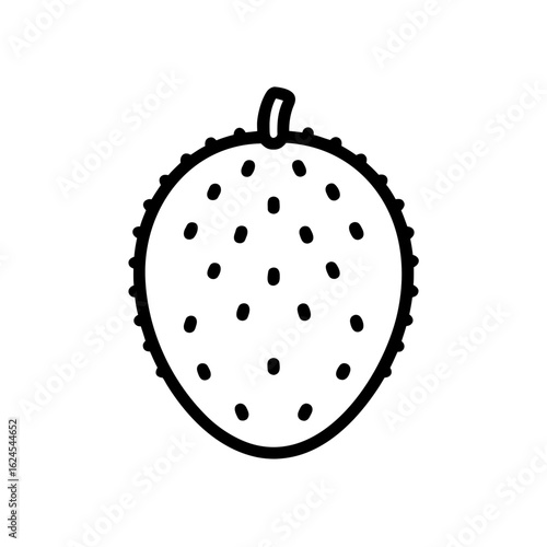 Simple white icon of a soursop fruit on a black background
