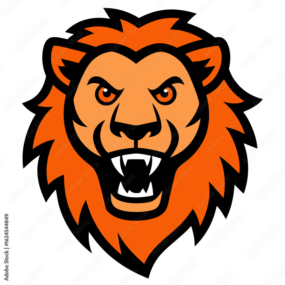 Obraz premium Expressive Cartoon Lion Mascot with Black Outlines and White Teeth
