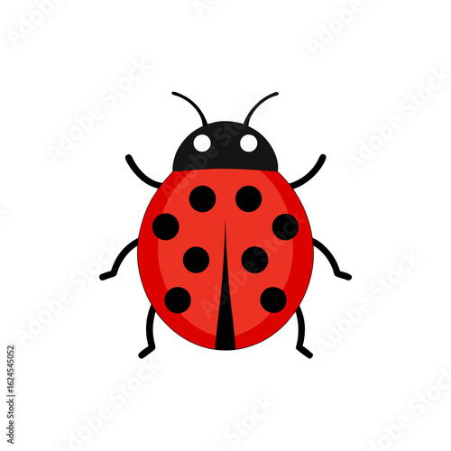 Simple red ladybug with black spots on a black background