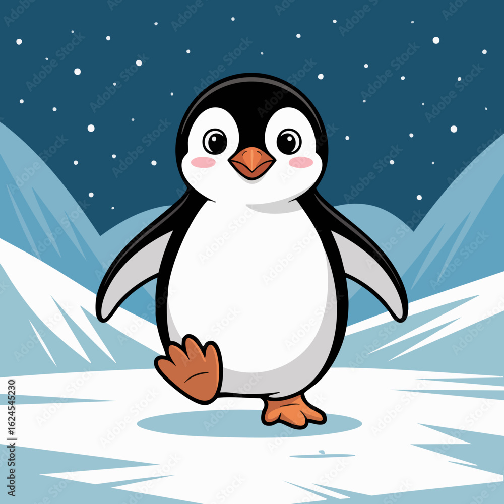 Naklejka premium Vector SVG Illustration of Adorable Penguin in Flat Modern Style with Bright Colors Suitable for Children's Digital Media