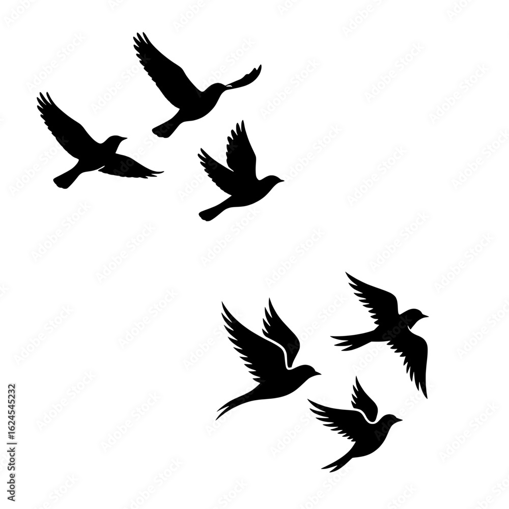 Obraz premium Silhouettes of Flying Birds in a Swirl.